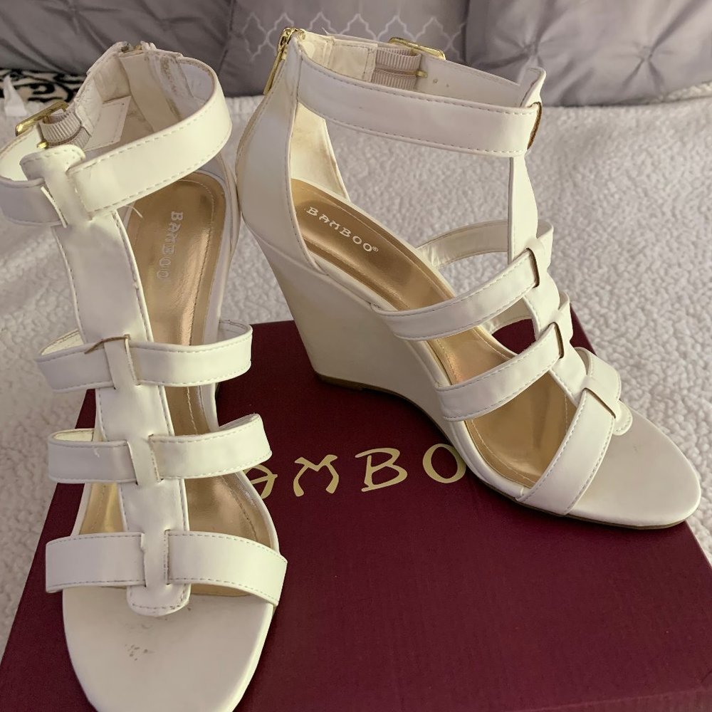 Bamboo T-Strap Wedge Heel Sandal